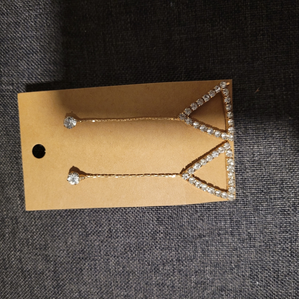 Gold-Tone Crystal Drop Triangle Earrings